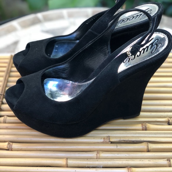 Gucci black suede leather wedges size 37 - Picture 2 of 4